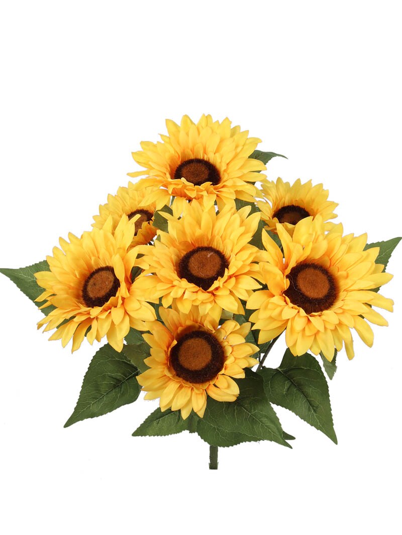 6-Pack: Yellow Sunflower Bush with 7 Silk Flowers & Foliage by Floral Home®