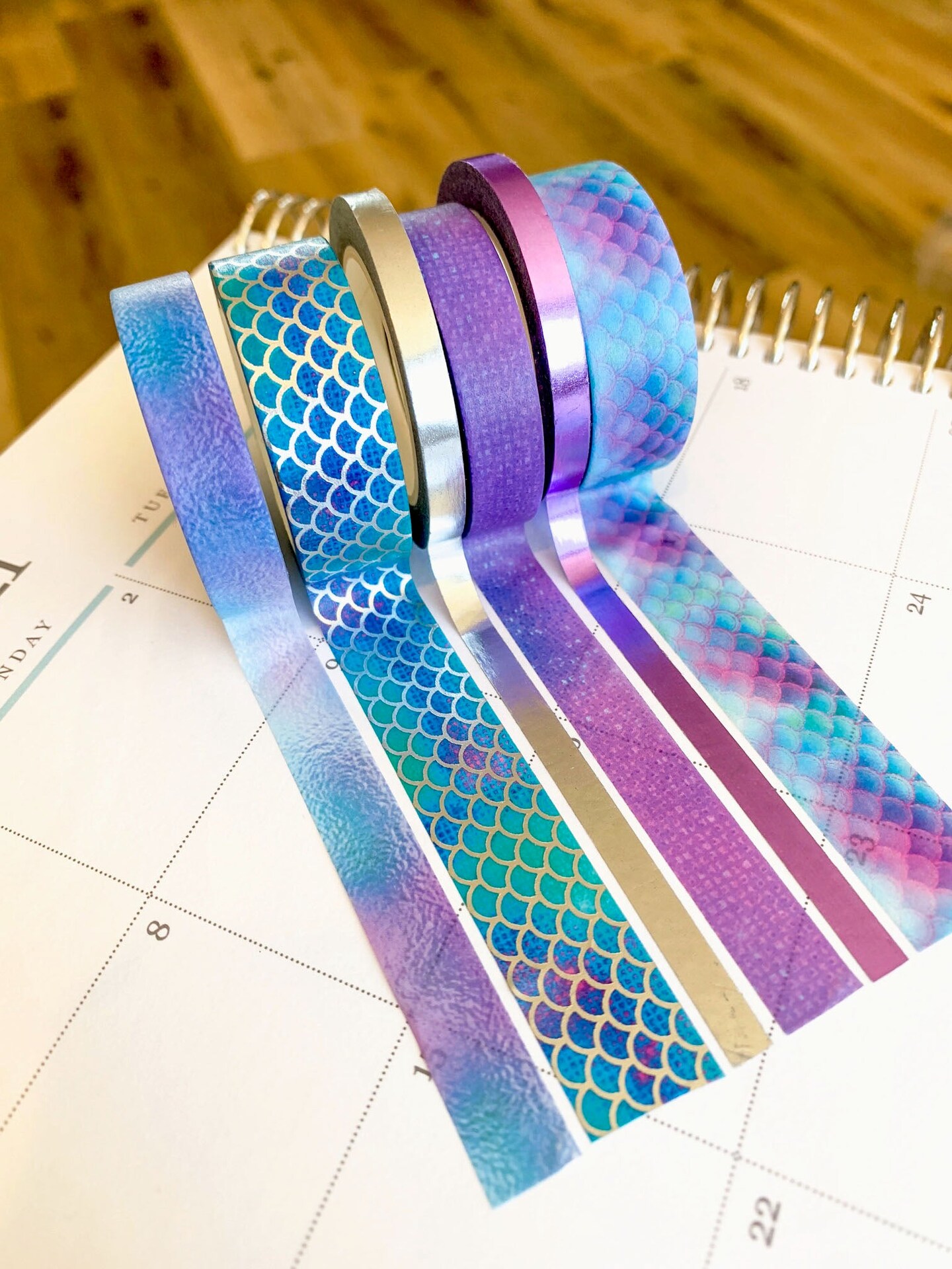 FOILED Mermaid Purple Blue &#x26; Silver Ocean Washi Tape Set (#W010)