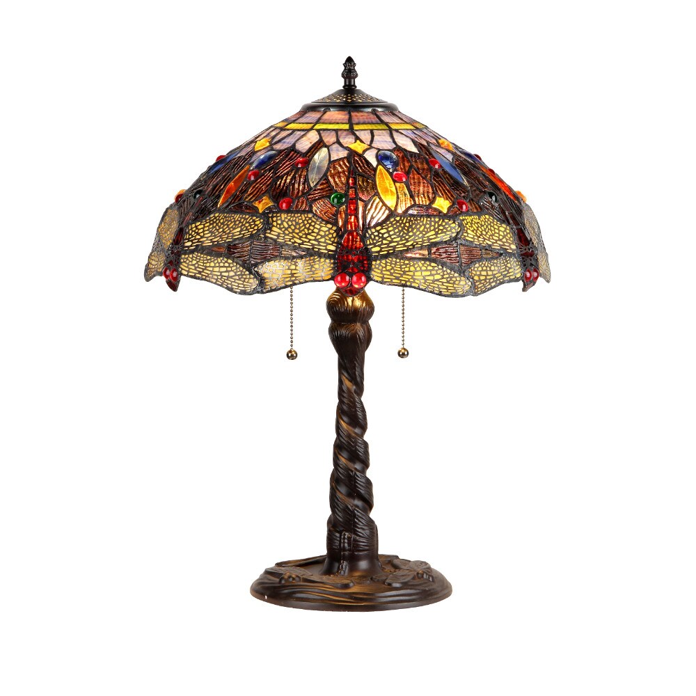 CHLOE Lighting   DRAGAN Tiffany-style 2 Light Dragonfly Table Lamp 16&#x22; Shade