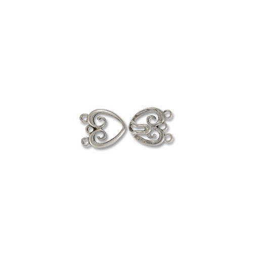 Hook & Eye Clasp - 3-Strand Heart 32mm Pewter Silver Plated (Set)