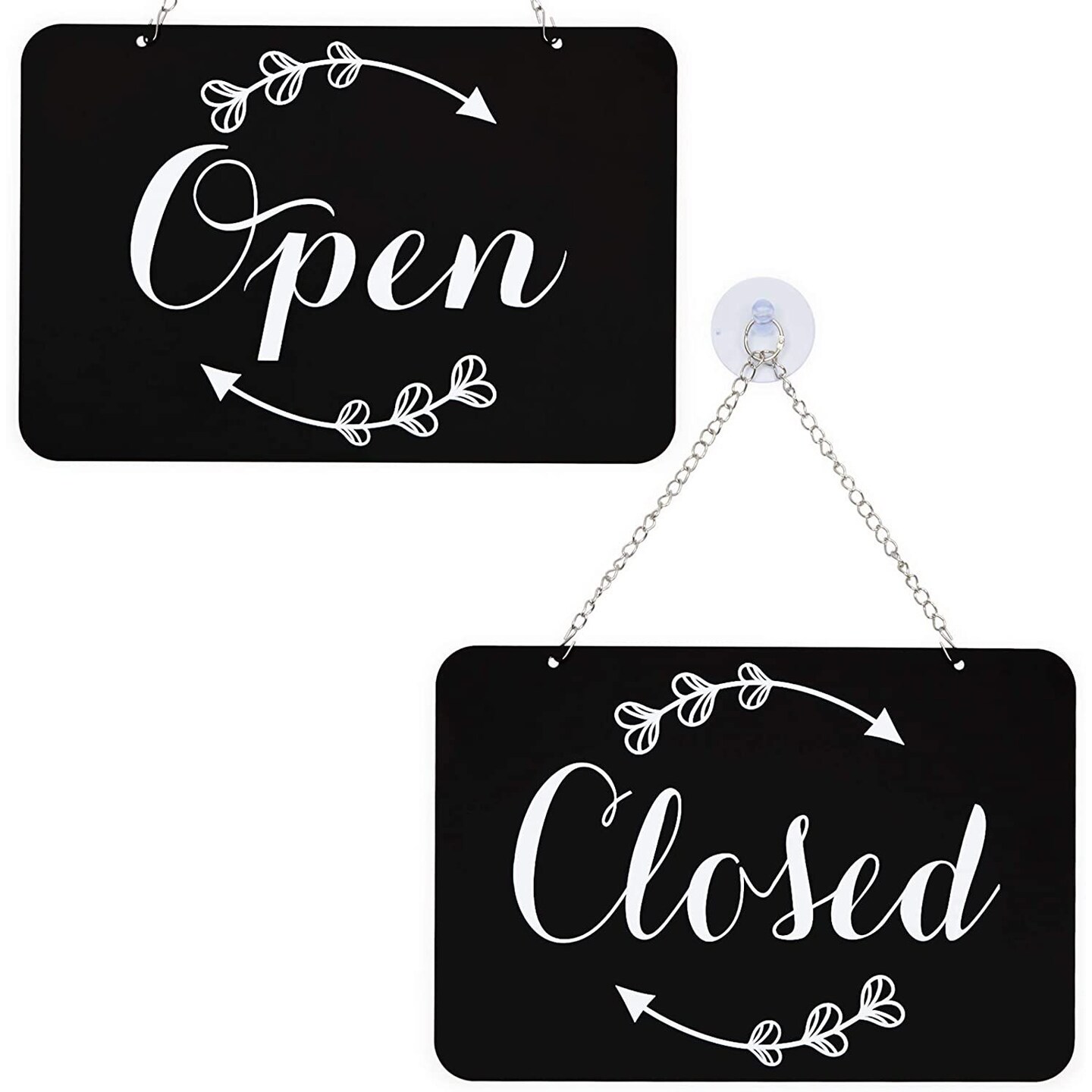 Double Sided Open and Closed Sign for Business and Stores (Black, 12 x 8 in)