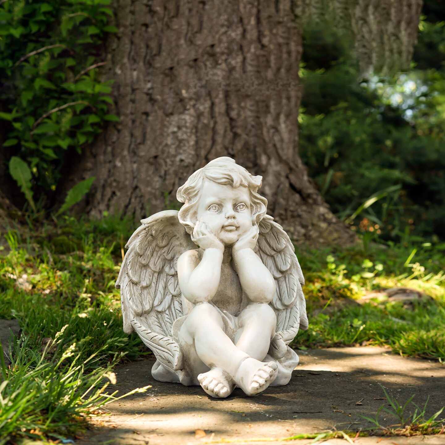 Northlight 10.75" White Decorative Sitting Cherub Angel Outdoor Garden Statue