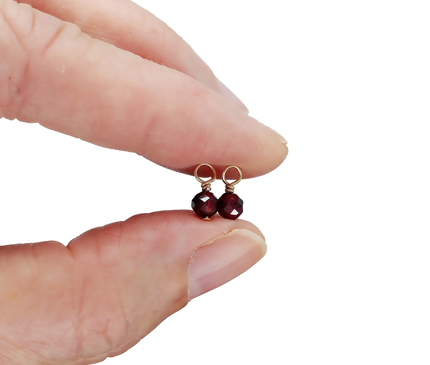 Tiny Garnet Charms with 14K Gold-Filled Wire, 2 pieces, Adorabilities