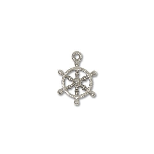 Charm for Jewelry Making - Ship&#x27;s Wheel 14x13mm Pewter Antique Silver Plated (1-Pc)