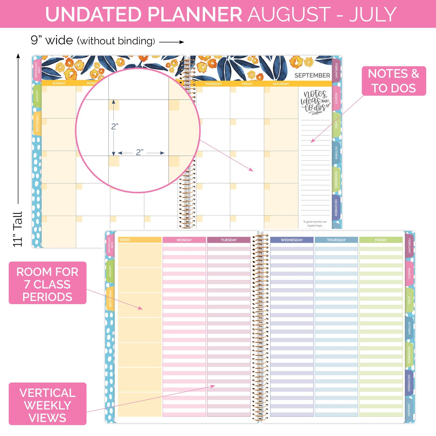 bloom daily planners Undated Teacher Planner &#x26; Calendar, Learn with Joy