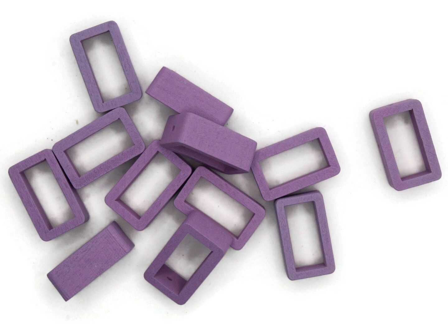 12 18mm Purple Wood Rectangle Slider Half Drilled Bead Frames