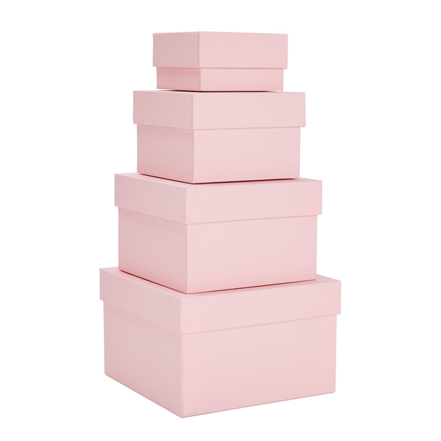 4 Pack Square Nesting Gift Boxes, Decorative Boxes with Lids in 4 Assorted Sizes for Wedding Reception, Bridal Shower, Baby Shower, Anniversary, Birthday Party Goodie Boxes (Pink)