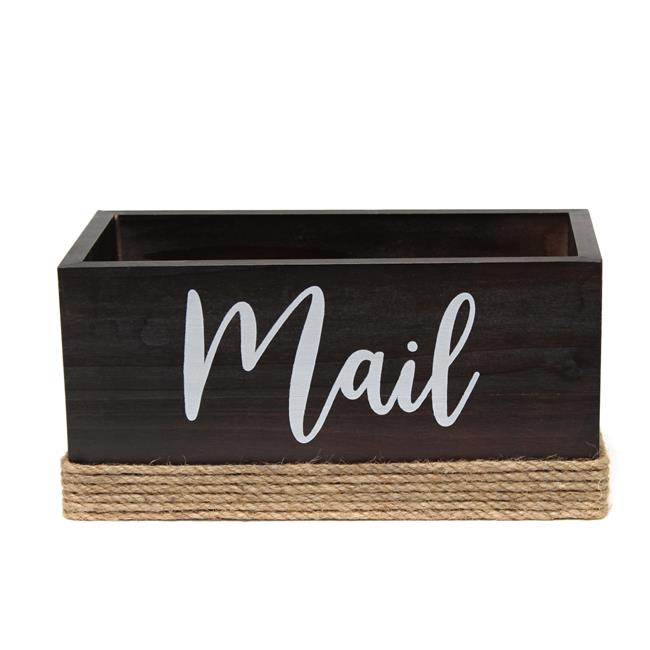 Elegant Designs Homewood Farmhouse Rustic Wood decorative Mail Holder, Bills &#x26; Letter Storage with Mail Script in White - Dark Wood