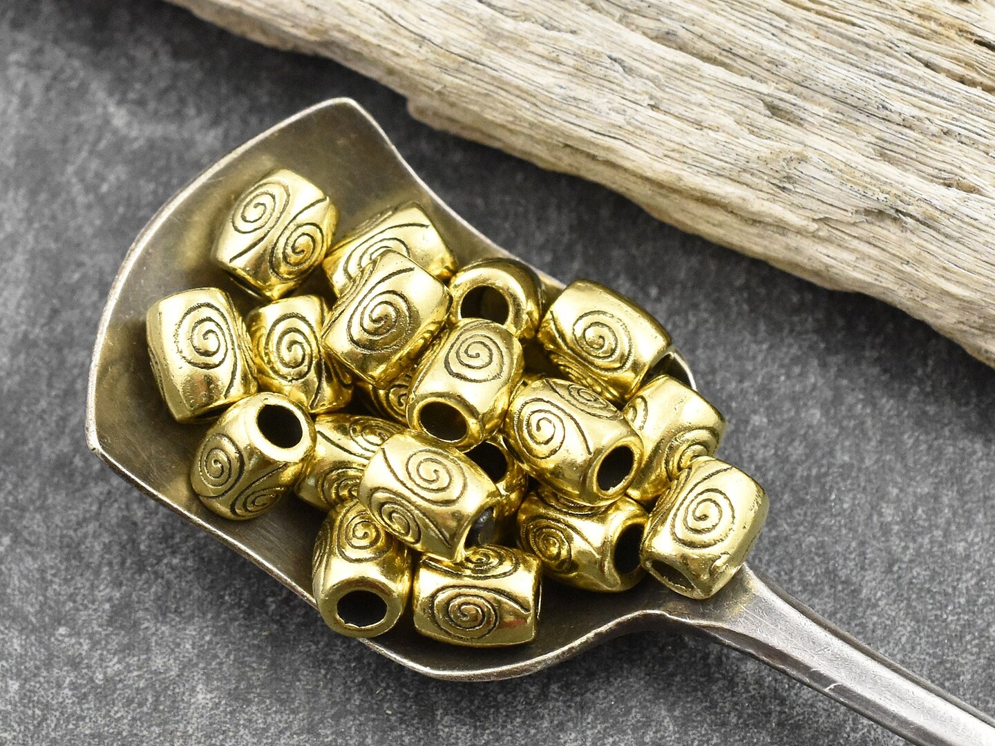 *50* 6x7mm Antique Gold Large Hole Barrel Beads