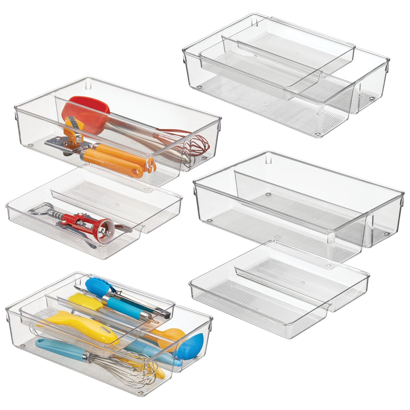 mDesign Plastic Stackable 2-Tier Kitchen Drawer Organizer Tray
