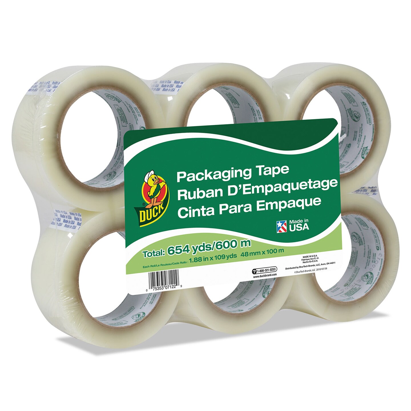 Duck Commercial Grade Packaging Tape 3 Core 1.88 x 109 yds Clear 6/Pack