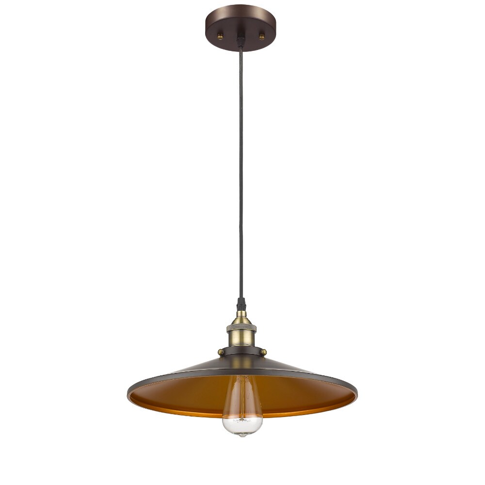 CHLOE Lighting 15 Inch Round Metal Shade Pendant Light with Edison Bulb, Bronze