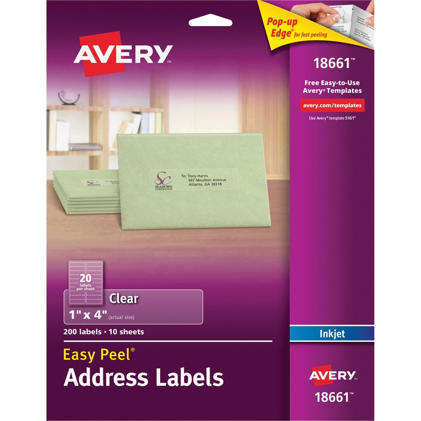 Avery Easy Peel Mailing Labels for Inkjet Printers 1x4 Clear 200 per Pack