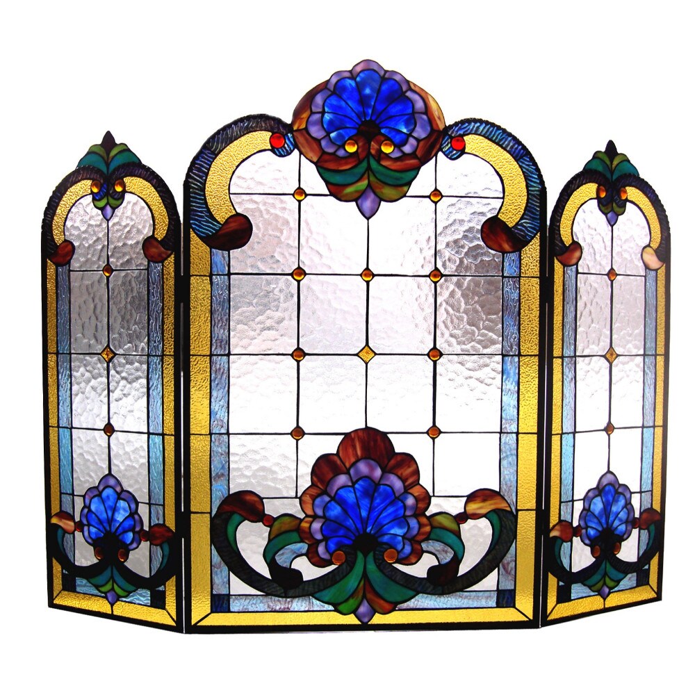 CHLOE Lighting 3 Panel Crown and Victorian Design Folding Fireplace Screen, Multicolor