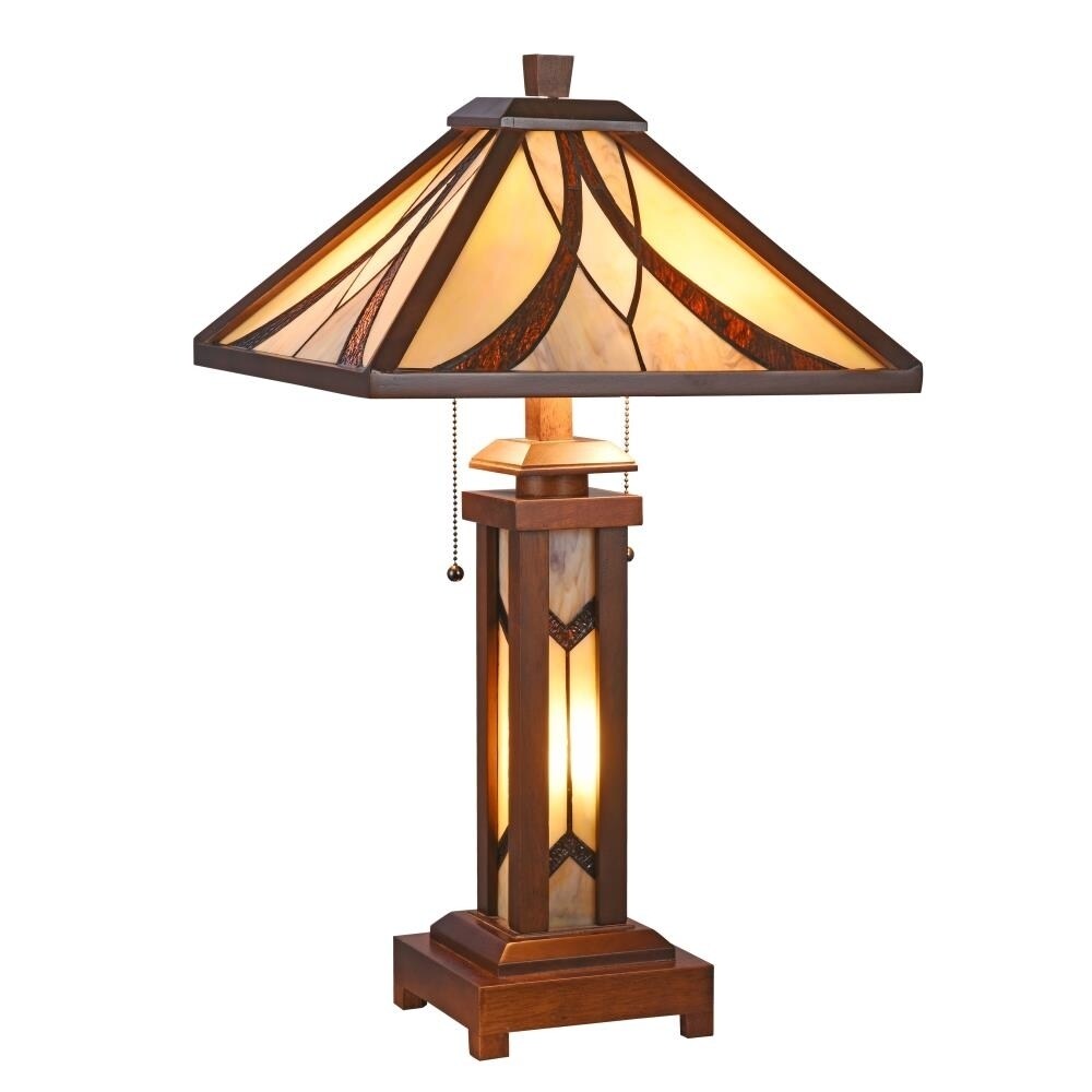 CHLOE Lighting GORDON Tiffanystyle Mission 3 Light Double Lit Wooden