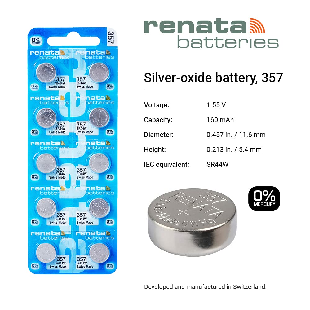 Renata Batteries 357/SR44SW 1.55V Watch Battery (10 Pack)