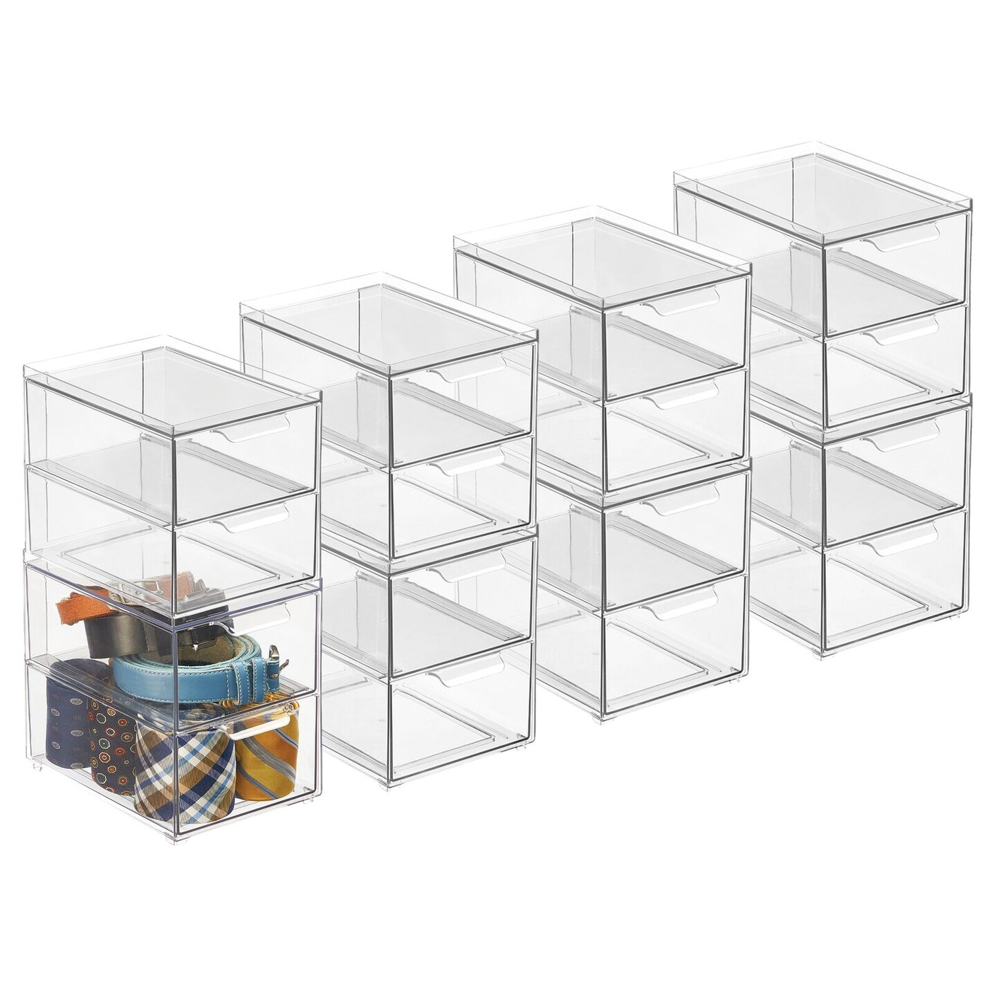 mDesign Plastic Stackable Bathroom Vanity Storage Organizer with Drawer