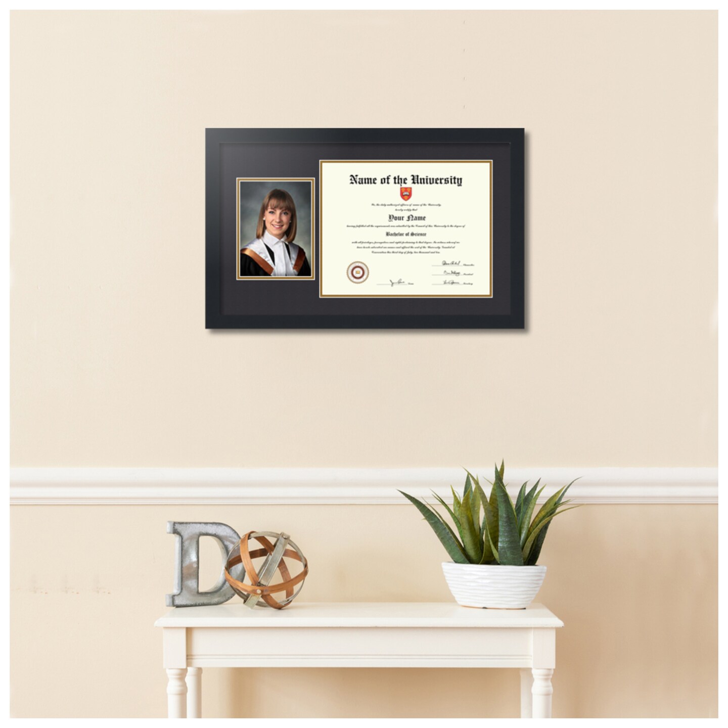 ArtToFrames 11x14 inch Diploma Frame with 6" x 8" Inch Image Opening - Framed with Black and Gold Mats, Comes with Regular Acrylic and Sawtooth Hanger for Wall Hanging (DT-11x14)