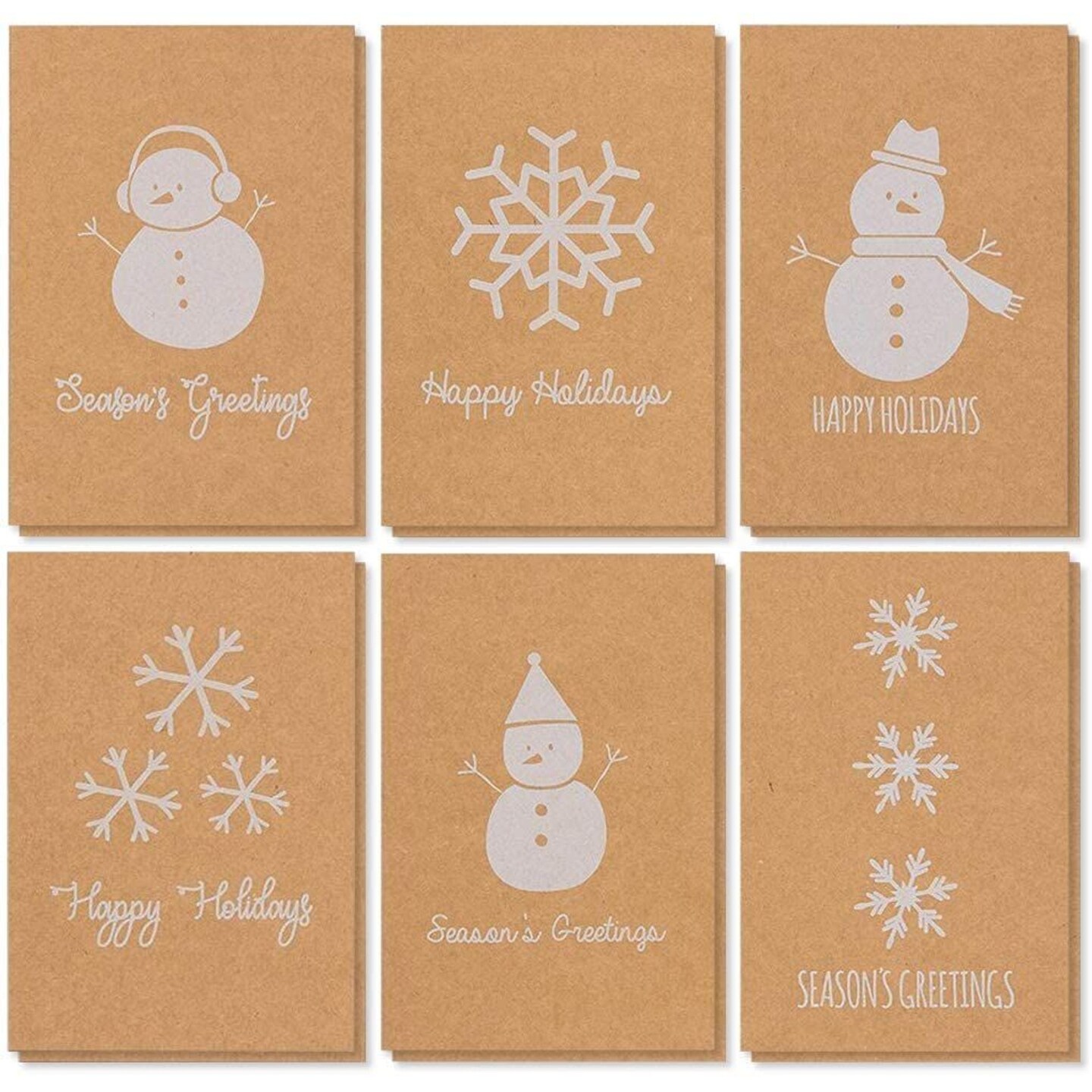 36 Pack Kraft Merry Christmas Greeting Cards Assortment with Envelopes, Holiday Yuletide Designs (4 x 6 In)