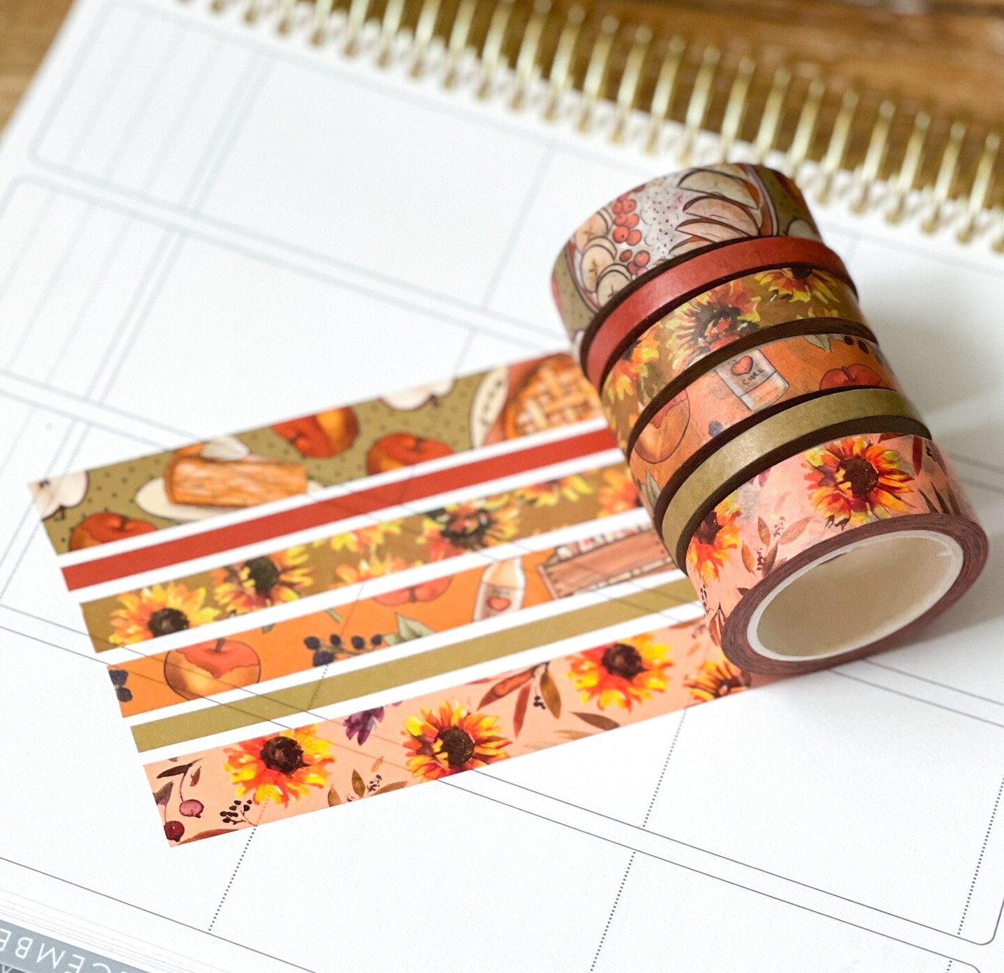 Fall Apples &#x26; Sunflowers Autumn Washi Tape Set (#W012)