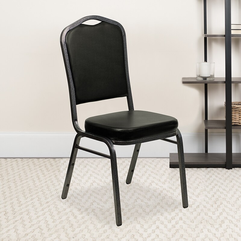 Flash Furniture HERCULES Series Crown Back Stacking Banquet Chair in Black  Vinyl - Silver Vein Frame