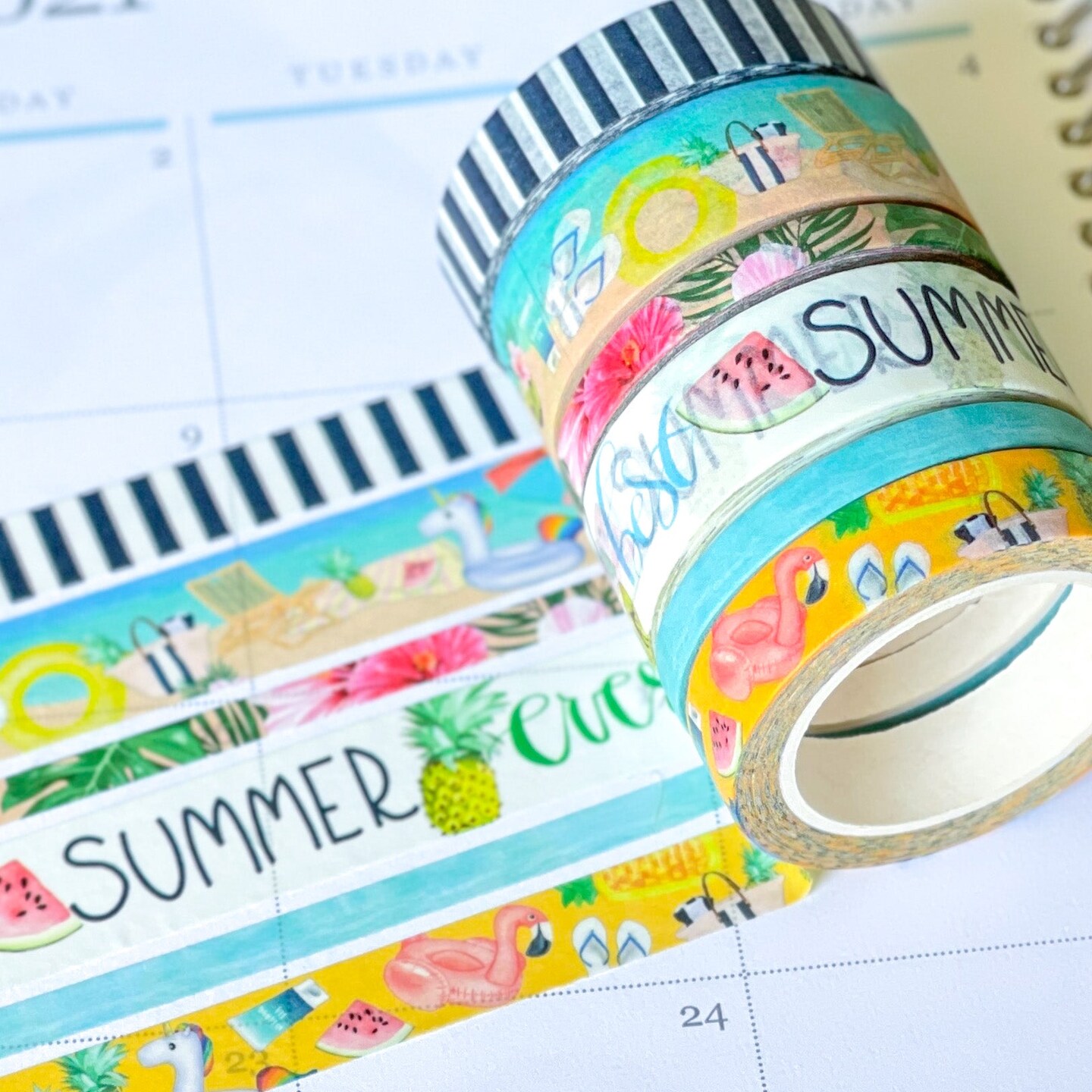 Summer Pool Floaties Beach Vacation Hawaii Ocean Summertime Washi Tape Set (#W028)