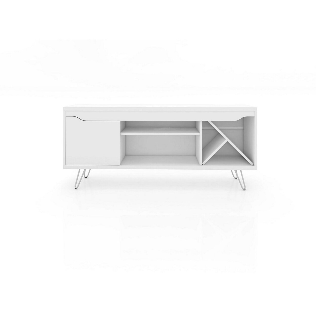 Manhattan Comfort Baxter Mid-Century- Modern 53.54&#x22; TV Stand with Wine Rack in White