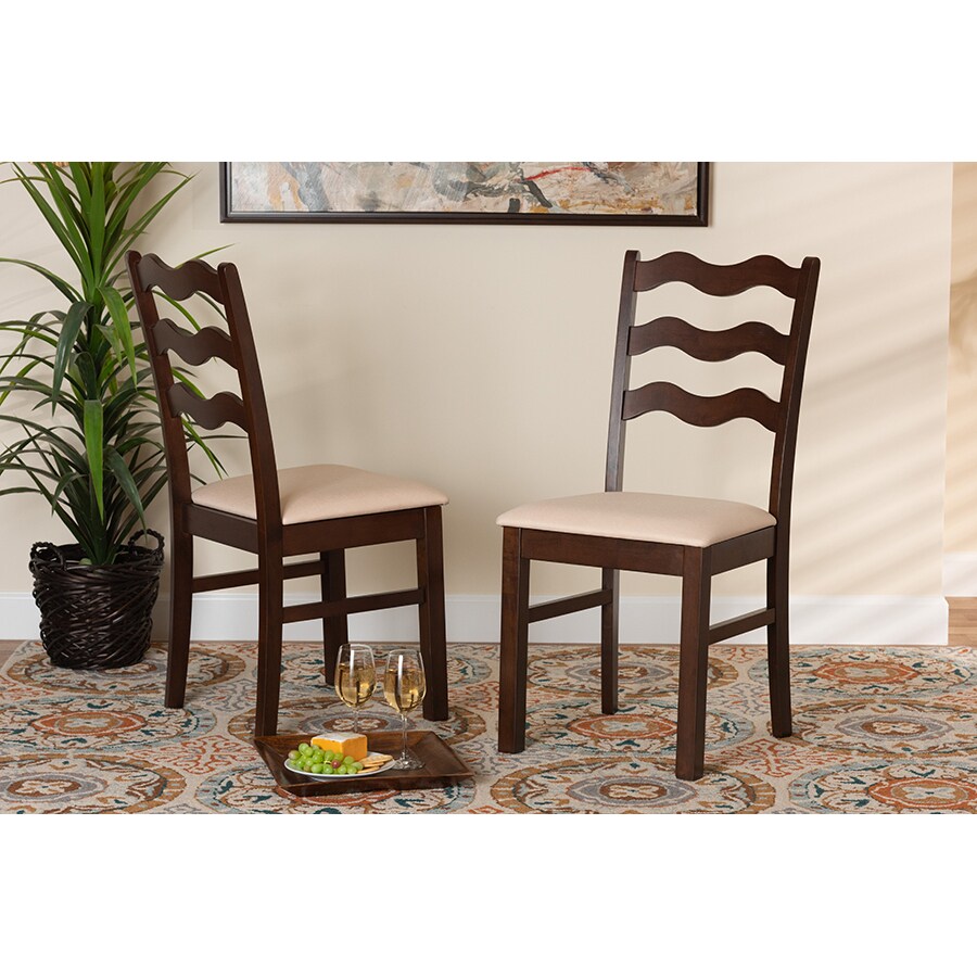 Wholesale Interiors Baxton Studio Amara Mid-Century Modern Cream Fabric and Dark Brown Finished Wood 2-Piece Dining Chair Set