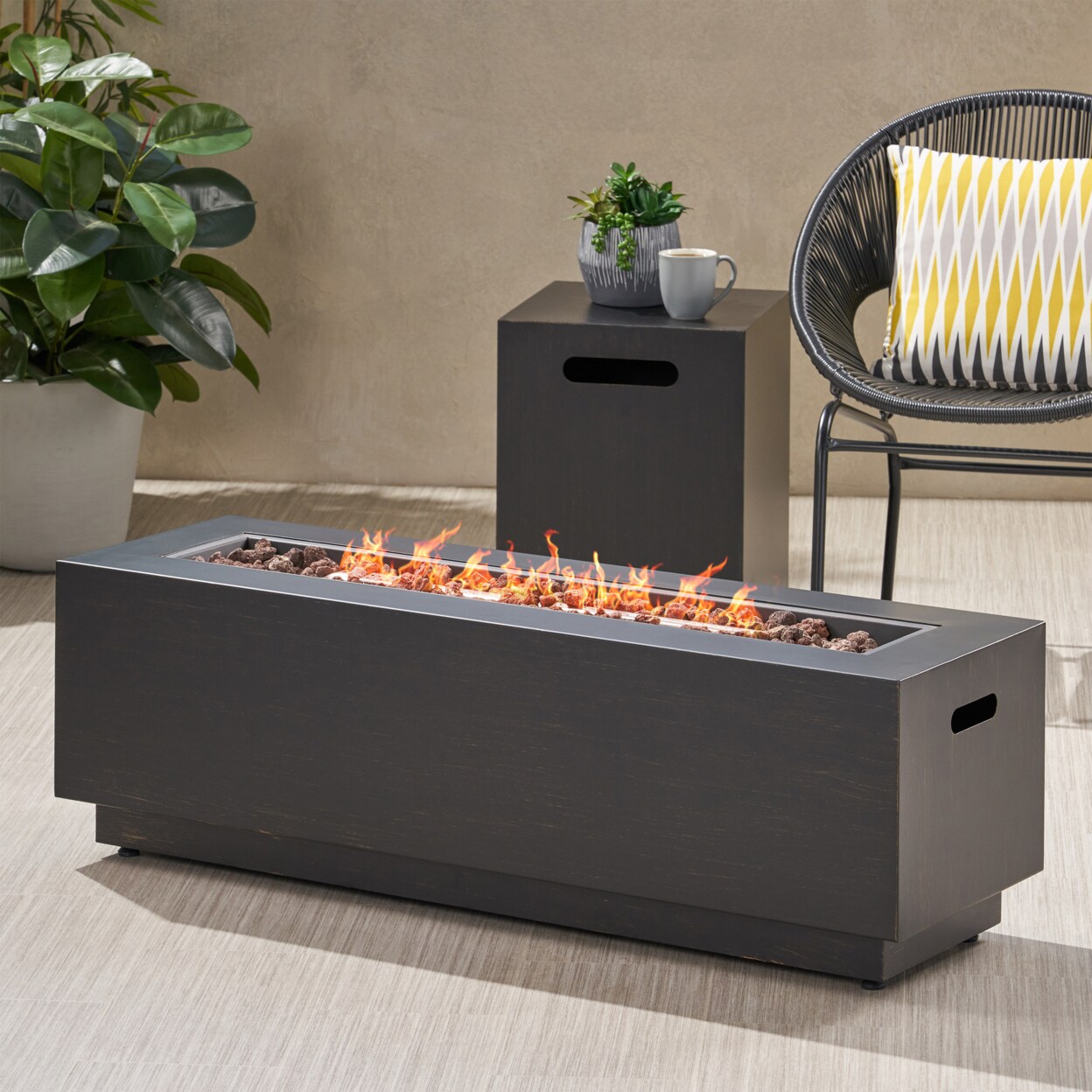 GDF Studio Hemmingway Outdoor Rectangular Fire Pit with Tank Holder