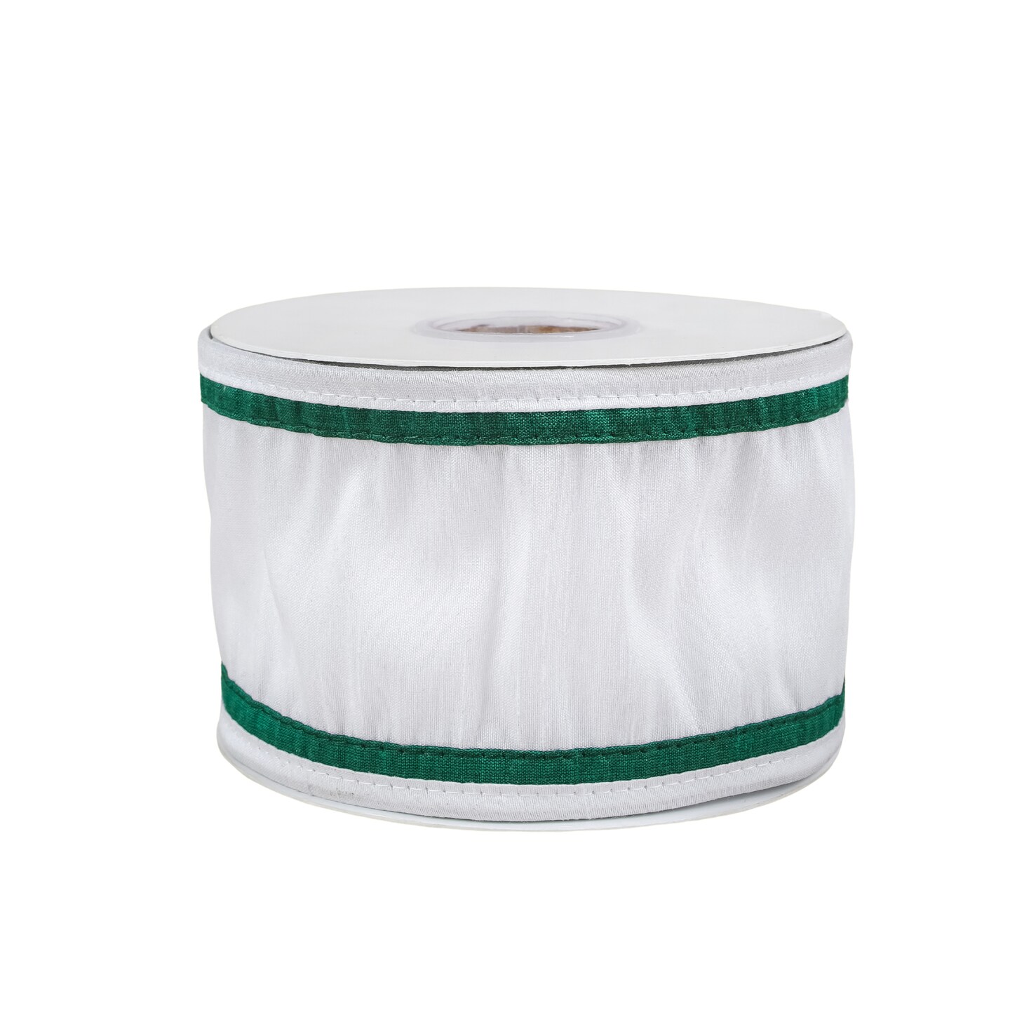 HGTV Home Collection Dupion Double Side Piping Ribbon, White Green, 3 in