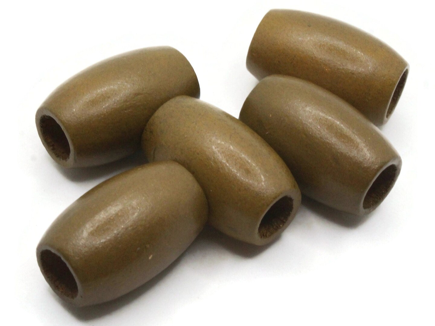 5 30mm Metallic Brown Wood Barrel Large Hole Macrame Beads