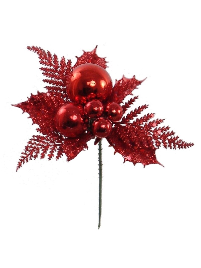 Luxury Glitter Holly Pick with Festive Ball - Perfect for Christmas Tree Decorations, Winter Wreaths, and Seasonal Home Decor - Top Holiday Must-Have