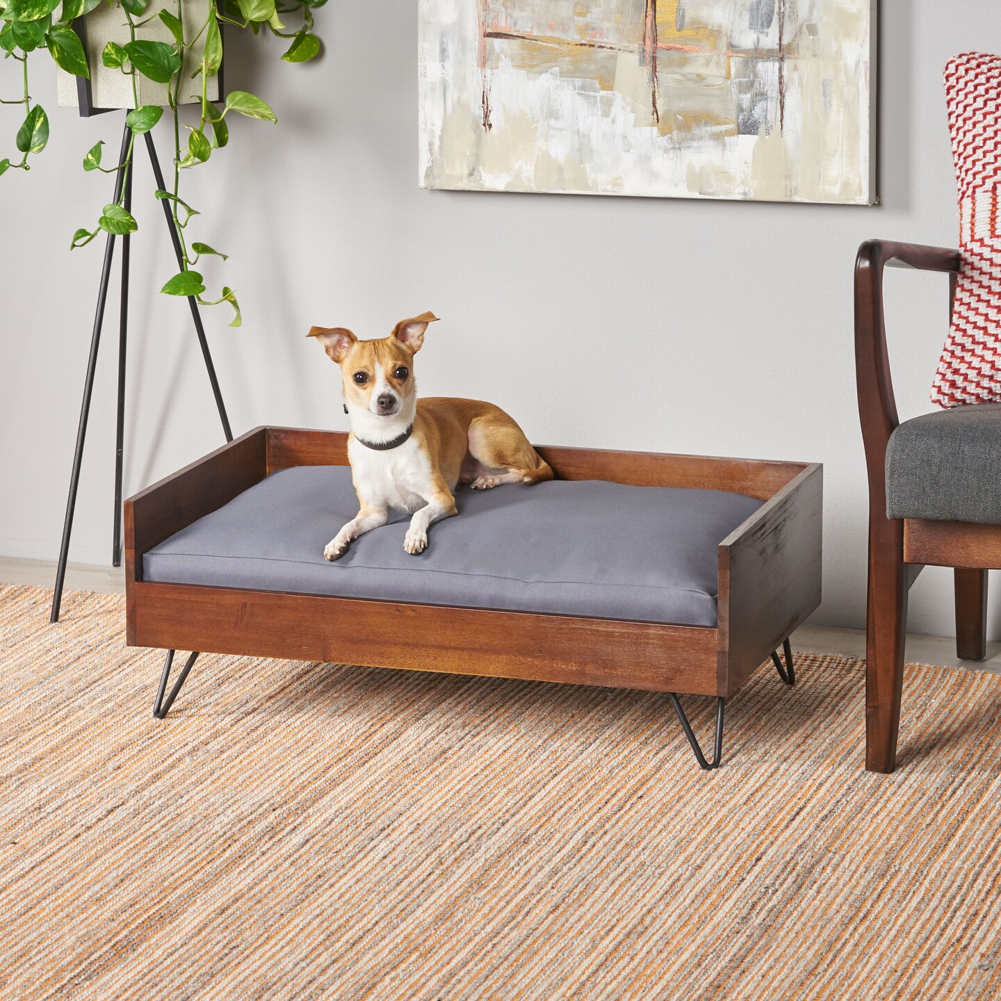 GDFStudio Ophelia Mid Century Modern Ped Bed with Acacia Wood Frame