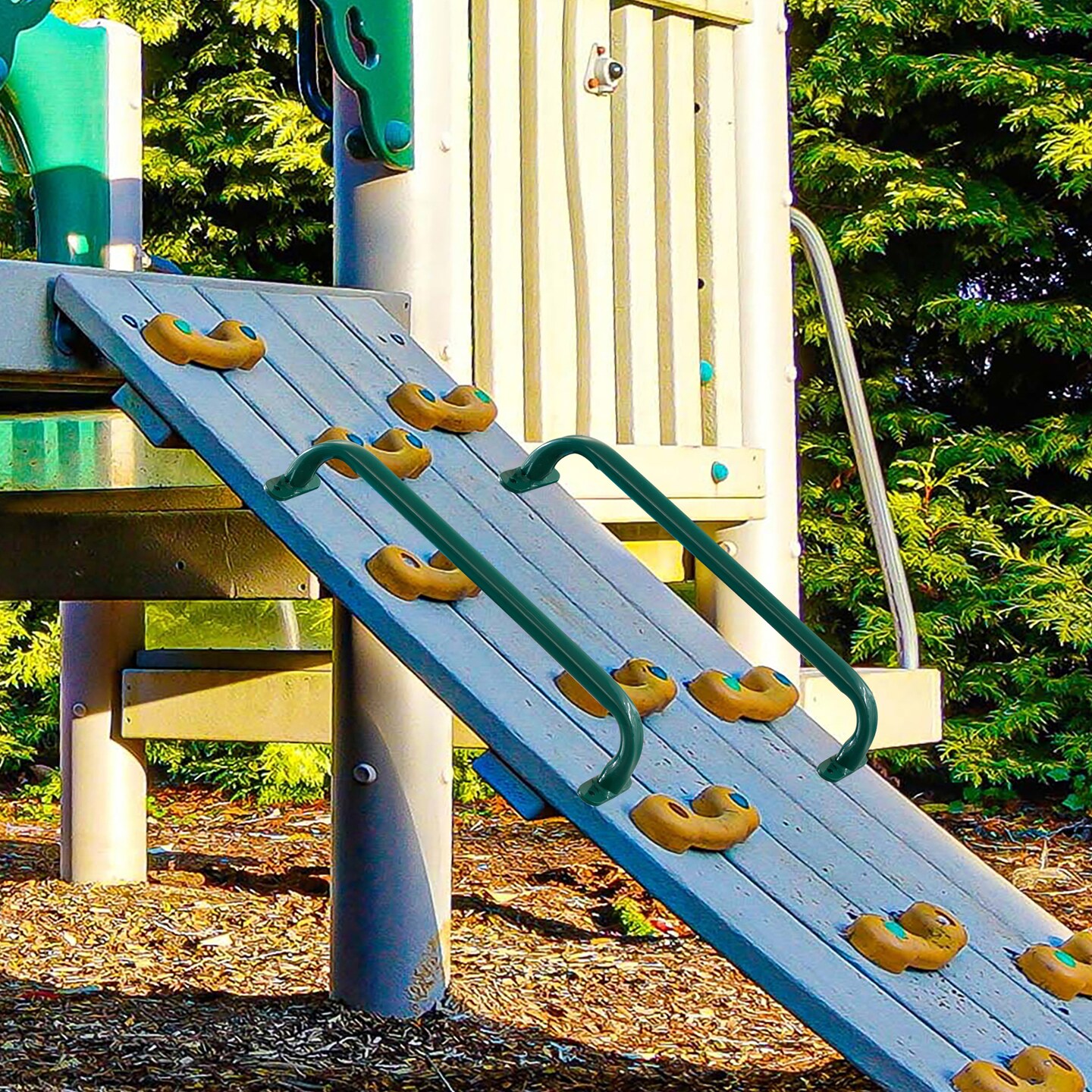 Green Metal Safety Grab Handles Set, Kids Outdoor Play House Hand Grip Bars for Jungle Gym Playground Set Accessory