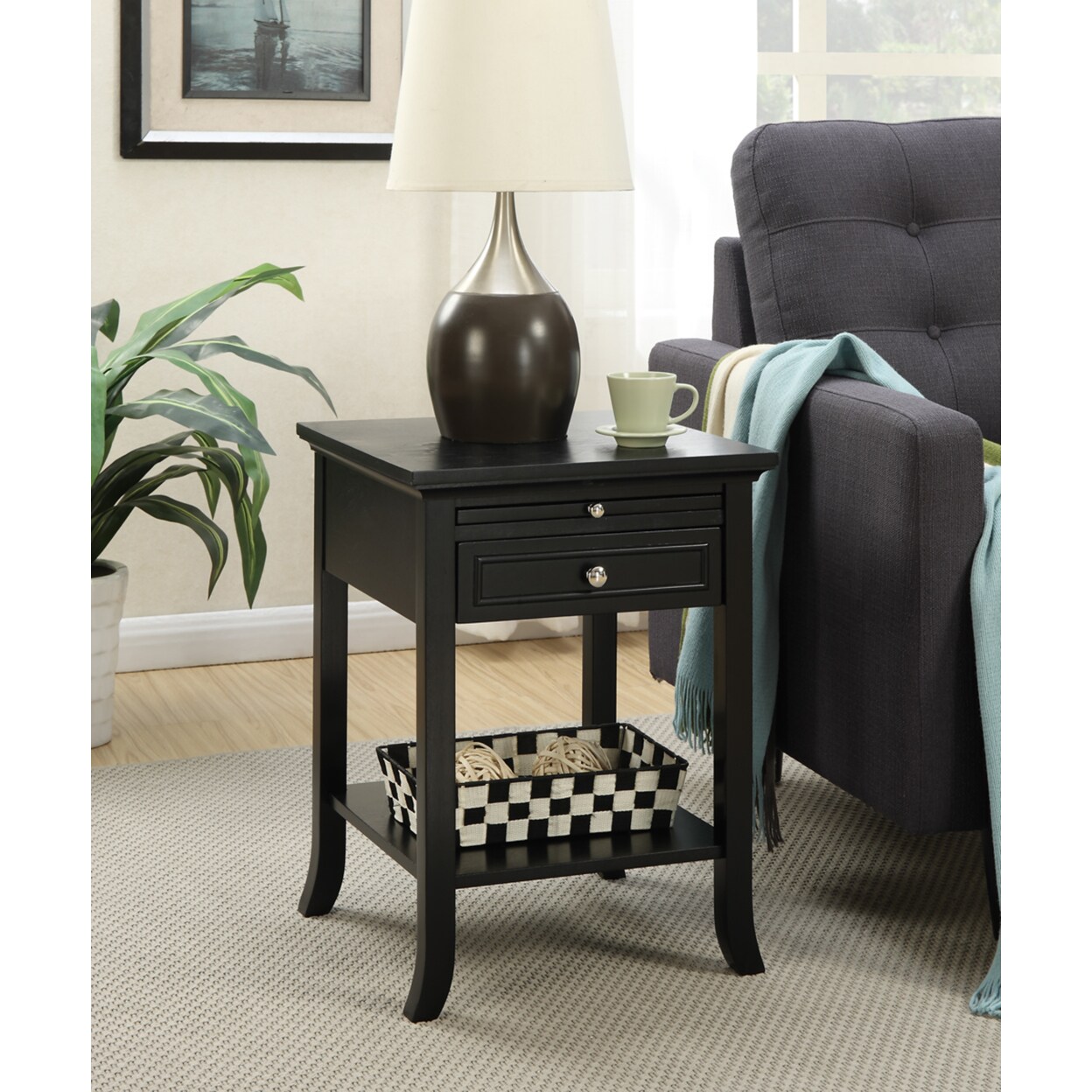 Convenience Concepts American Heritage Logan End Table with Drawer and Slide, Black