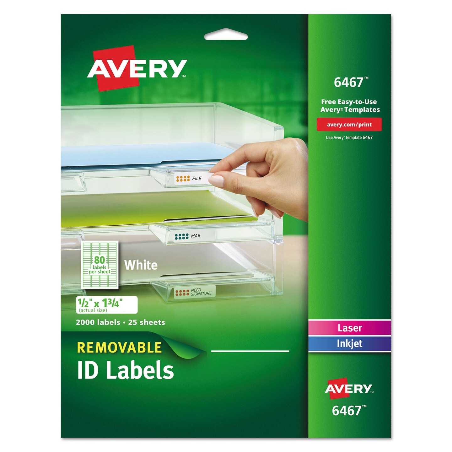 Avery Removable MultiUse Labels Inkjet/Laser Printers 0.5 x 1.75 White 80/Sheet 25 Sheets/Pack