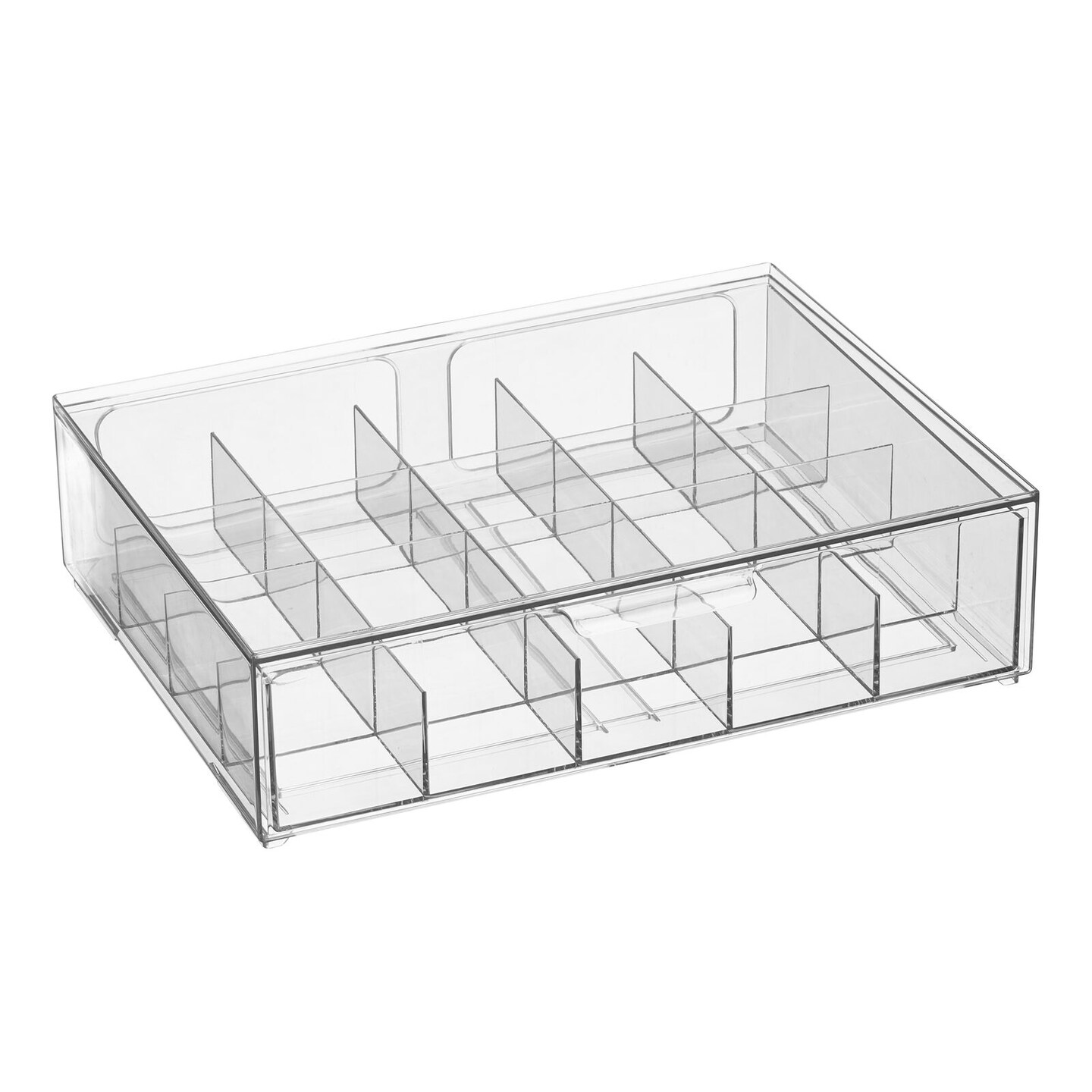 mDesign Divided Plastic 20-Section Stackable Tea Bin w/ Drawer - Clear