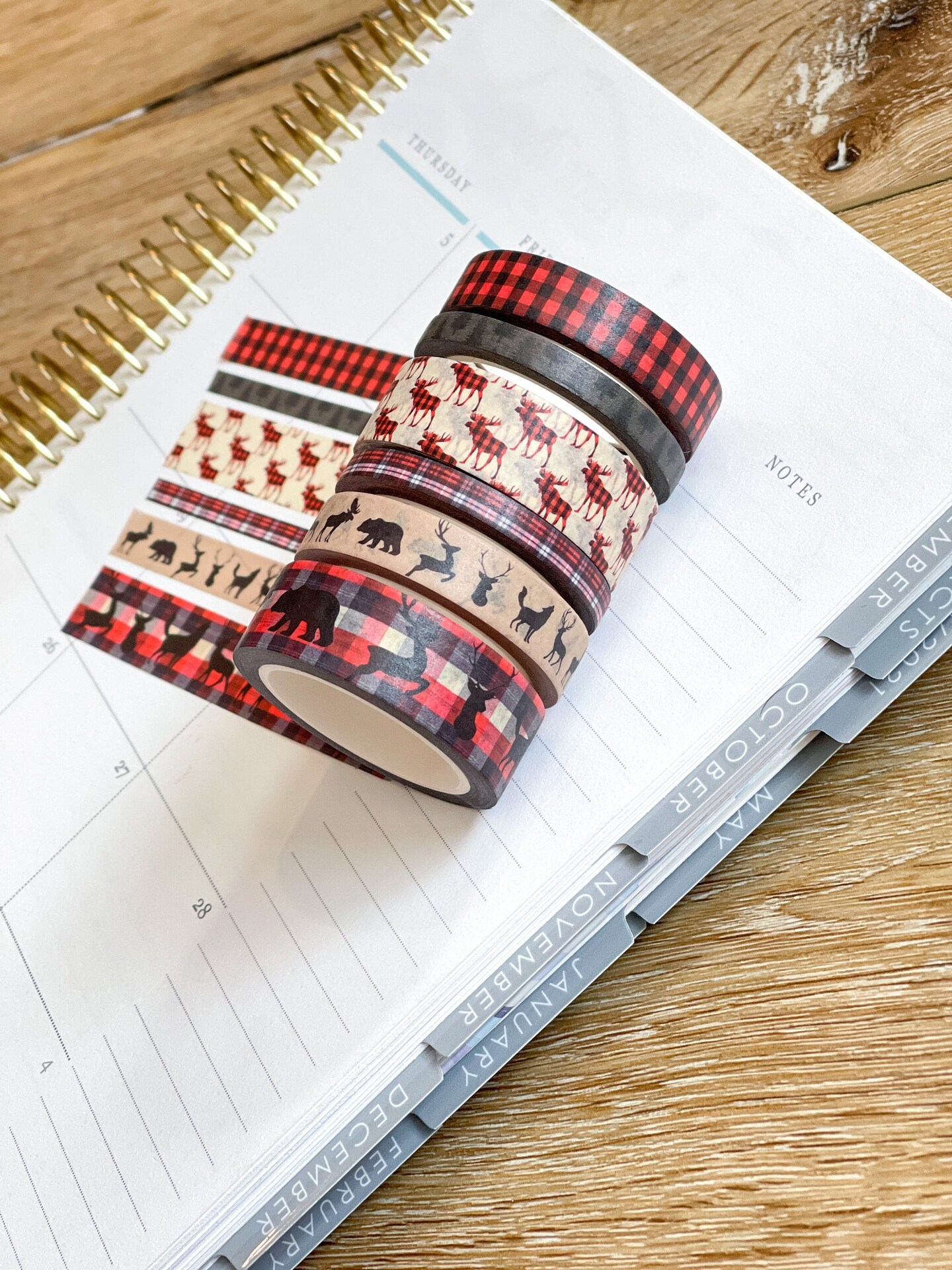 Christmas Buffalo Plaid Deer Holiday Red &#x26; Black Washi Tape Set (#W038)