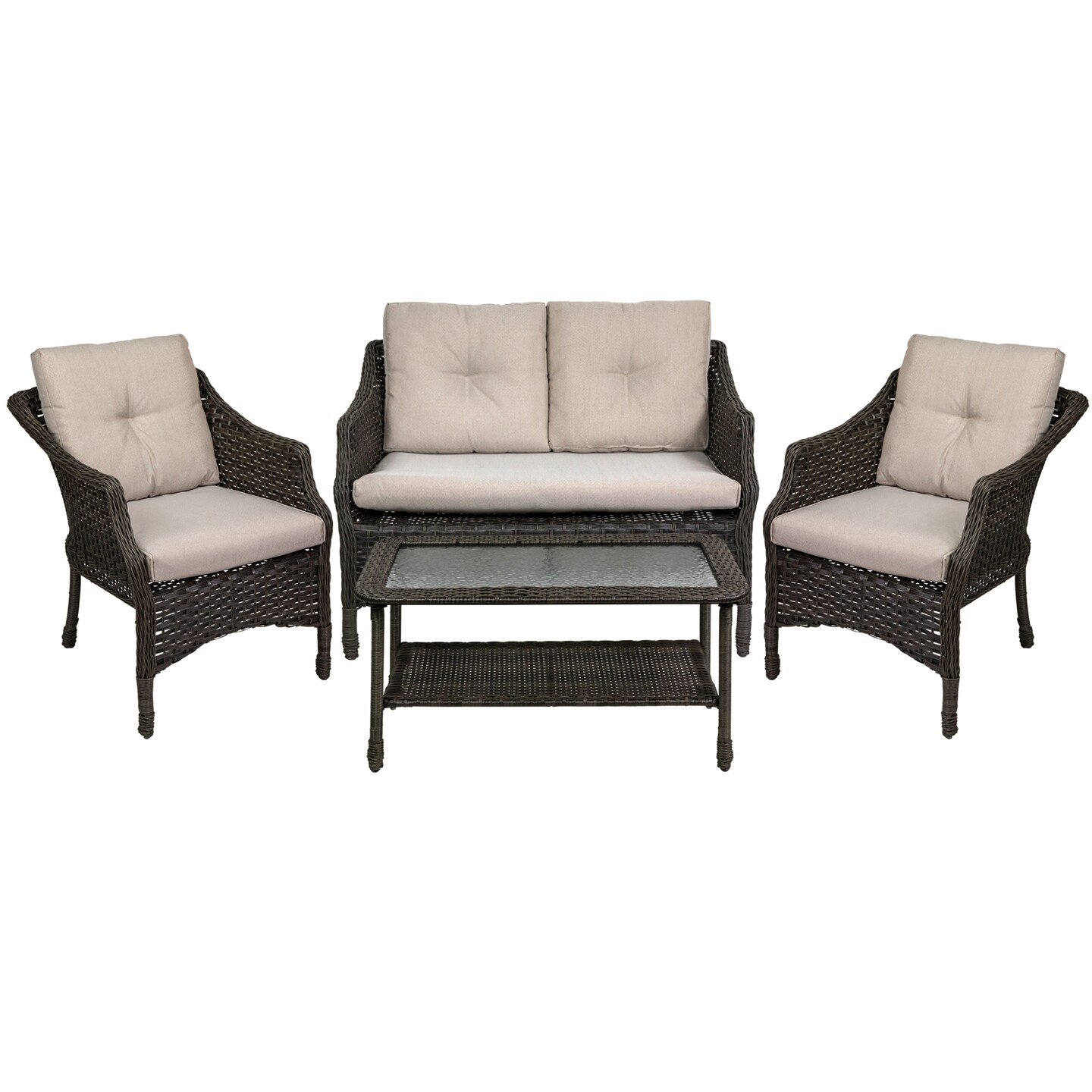 Northlight 4pc Taupe Resin Wicker Deep Seated Patio Set with Beige Cushions