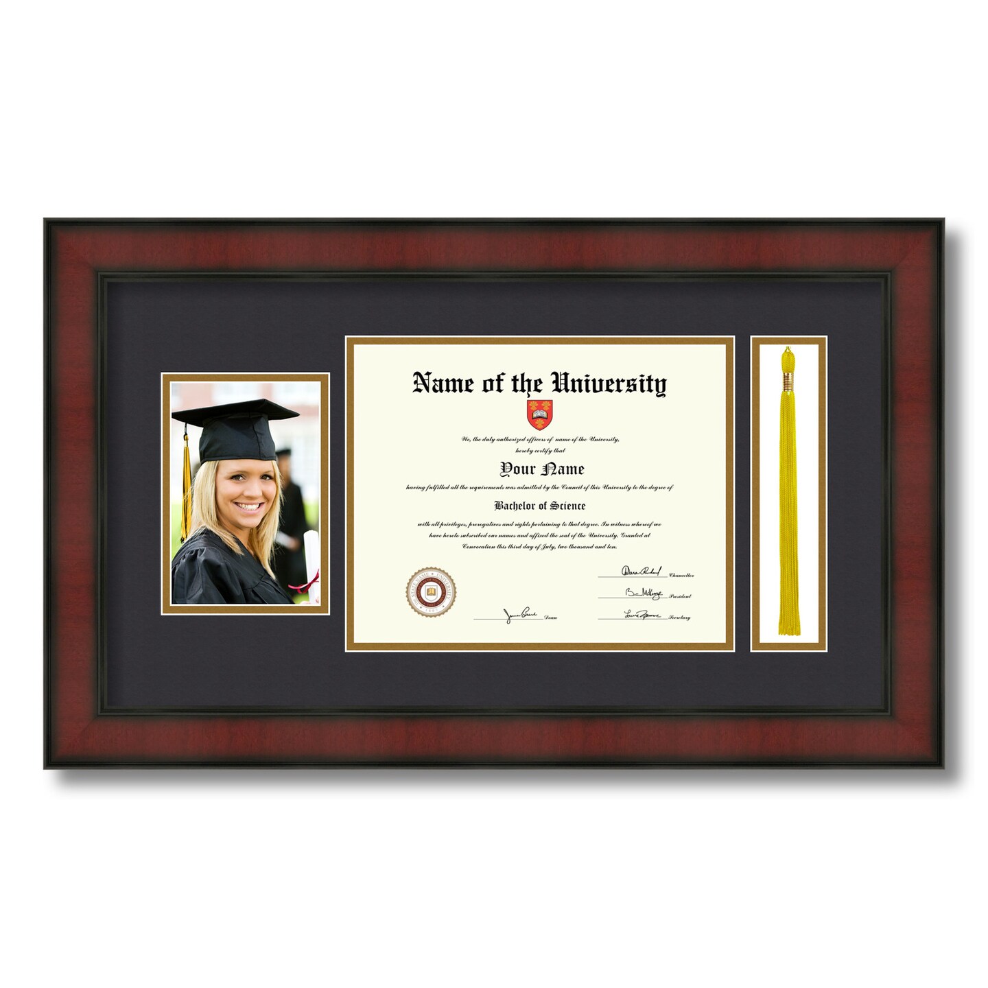 ArtToFrames 8x10 inch Diploma Frame with 4x6 Inch Image Opening and Tassel Opening - Framed with Black and Gold Mats, Comes with Regular Acrylic and Sawtooth Hanger for Wall Hanging (DIT-8x10)
