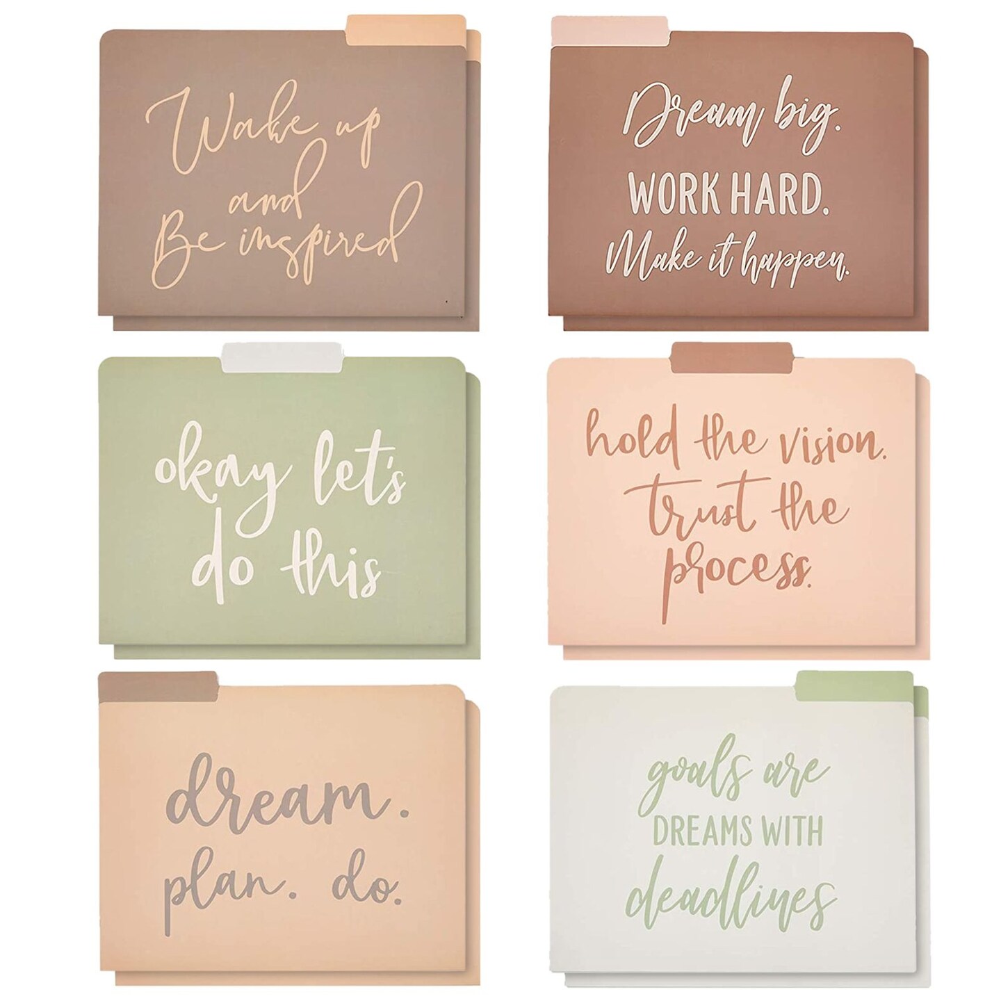 12 Pack Decorative File Folders, Letter Size for Women, Cute Earth Tone Aesthetic Office Supplies with Inspirational Sayings, 1/3 Cut Tabs (11.5 x 9.5 In)