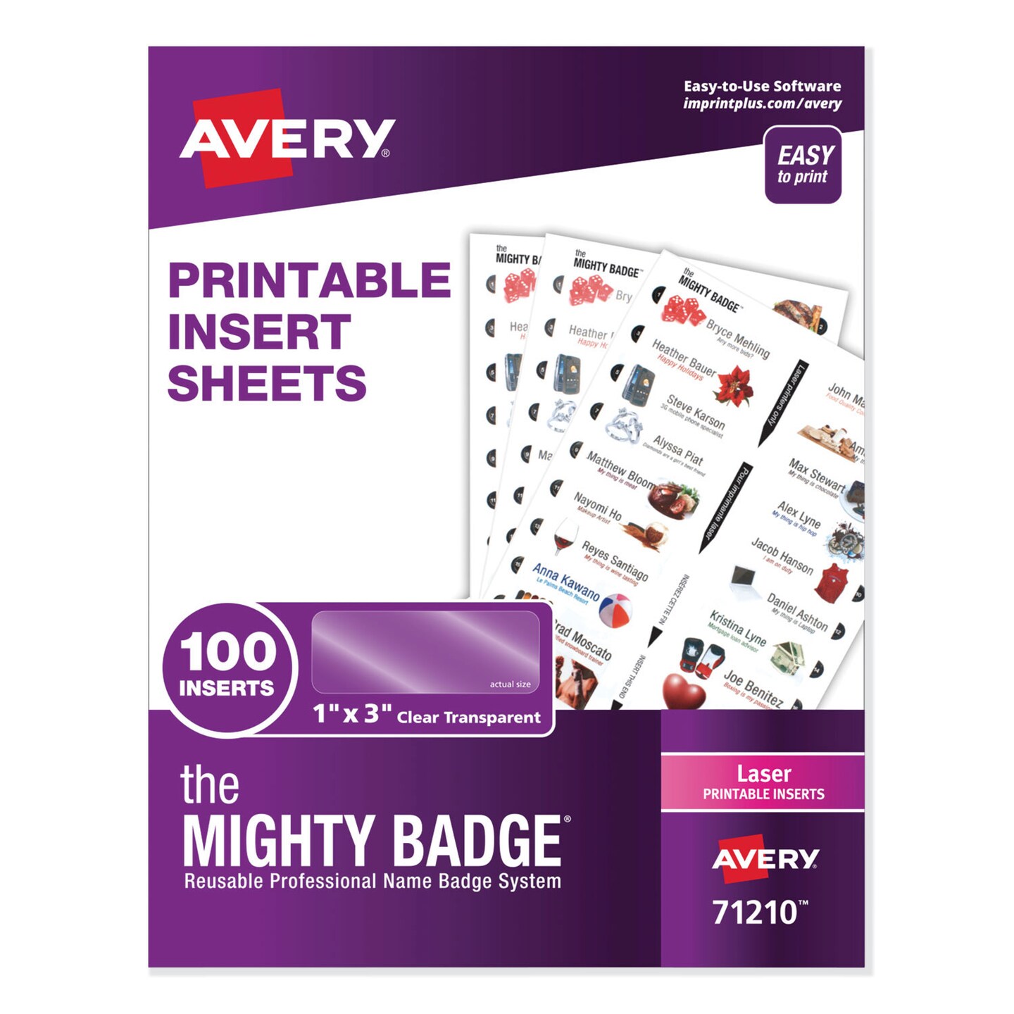 Avery The Mighty Badge Name Badge Inserts 1 x 3 Clear Laser 20/Sheet 5
