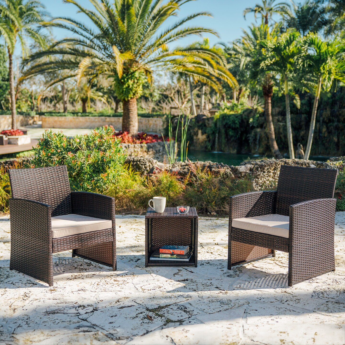 Nestl 3 Piece Patio Furniture Wicker Conversation Set