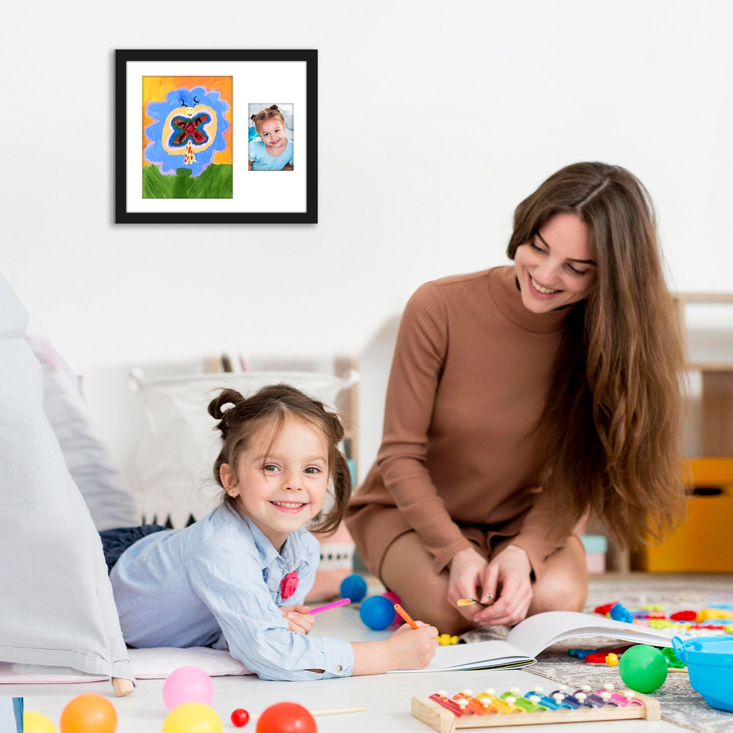 Americanflat 8.5x11 Kids Art Frame with 4x6 Photo Frame - Two Openings - Displays 8.5x11 Artwork and 4x6 Photo Side by Side - Kids Art Frame - Polished Plexiglass - Hanging Hardware