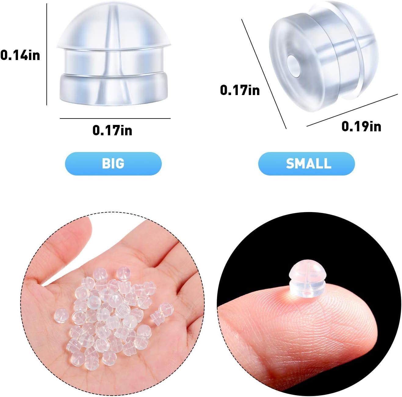 100 Pieces Clear Earring Backs Hamburger Shaped Earring Safety Backs Secure Locking Earring Backs Silicone Earring Backs Stopper for Jewelry Accessories Supplies, 2 Sizes