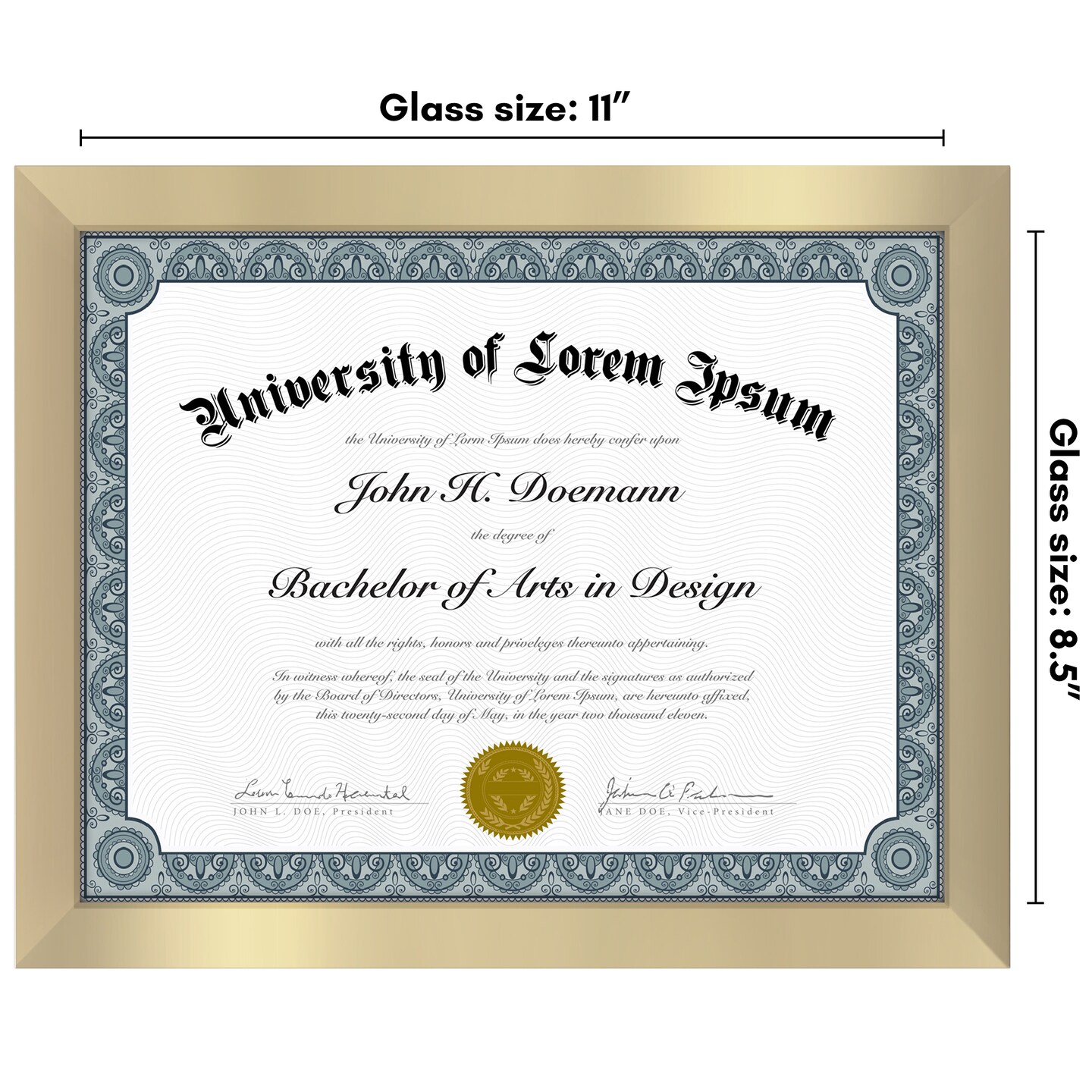 American 8.5x11 Diploma Frame - Certificate Photo Frame - Shatter Resistant Glass - Adjustable Hanging Hardware for Horizontal or Verticle Wall Display - Includes Easel