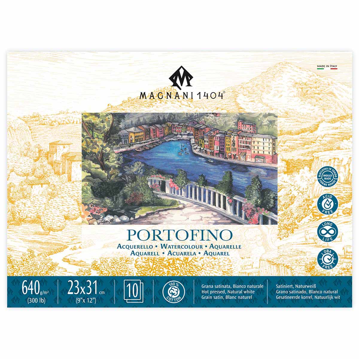 Magnani 1404 Portofino Hot Press 100% Cotton Watercolor Paper Pad, 20 Sheets, 4.5x9, 140 Lb, Acid-Free, UV Resistant, Deckled Edges, Vegan Sized Water Color Paper For Artists, Made In Italy - View #11