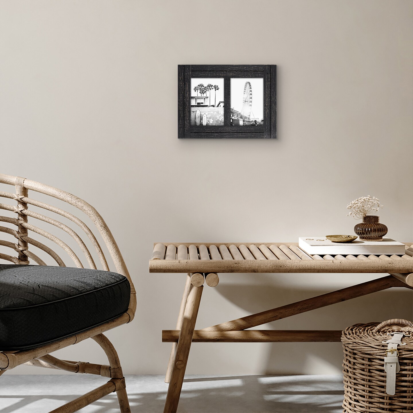 Americanflat 5x7 Dual Rustic Photo Frame - Showcases Two 5x7 Photos at Once - Modern Picture Frame for Home Decor - Glass Cover - Hanging Hardware - Includes Easel