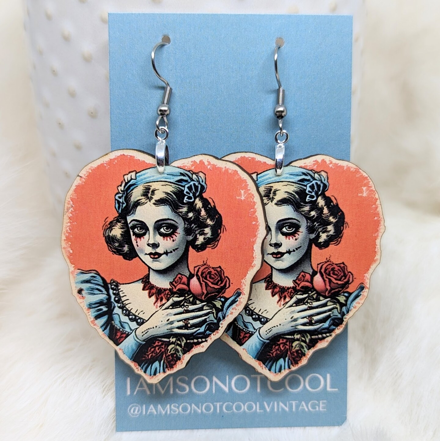 Creepy Zombie Heart Earrings Wood Earrings Laser Cut Jewelry