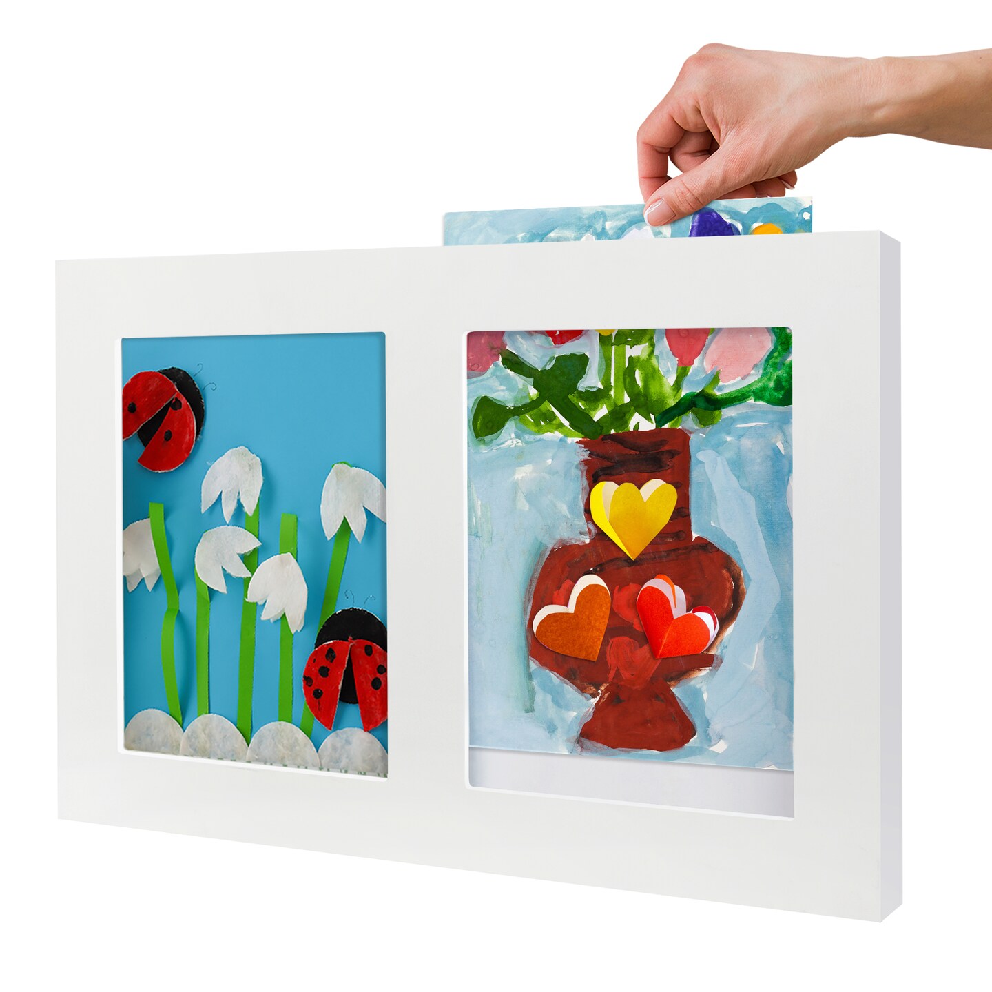 Americanflat 8.5x11 Collage Kids Art Frame - Displays Two 8.5x11 Artworks Side by Side - Showcase 3-Dimensional Artworks - Store Multiple Art Inside - Keyhole Hanging Hardware